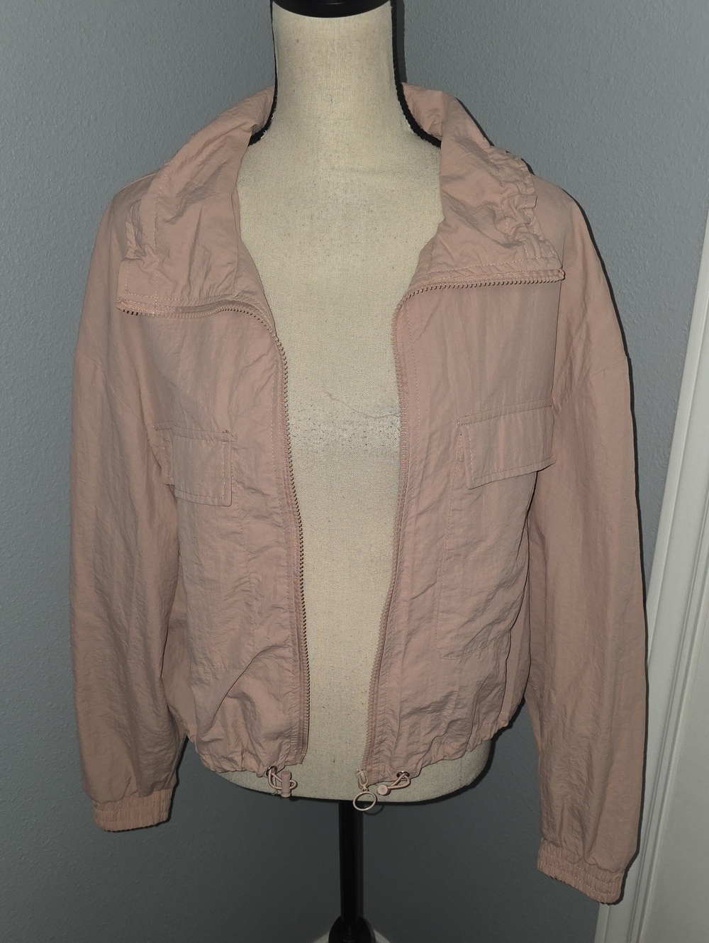 New Look Blush Zip-Up Cropped Nylon Jacket Sz XL